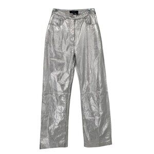 MUUBAA Size UK8 US4 IT36 Silver Metallic Amy Straight Leg Sheep Leather Jean